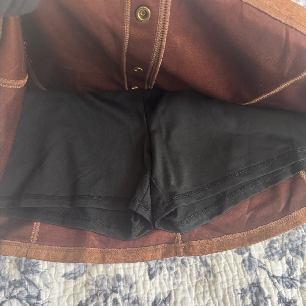 NWT Halara High Waisted 2-in-1 A Line Faux Suede Mini Skirt Skort Brown - Picture 5 of 9
